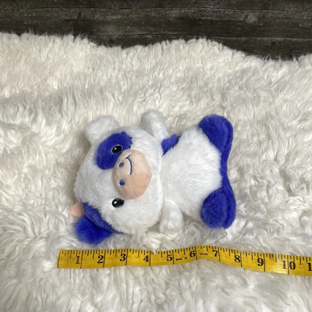 UNBRANDED SPOTTED COW CALF PURPLE BLUE WHITE STUFFED ANIMAL PLUSH TOY HEART EYE